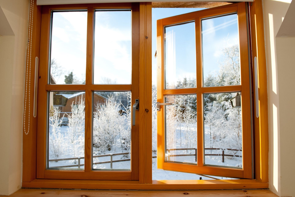 A window made out of wood 