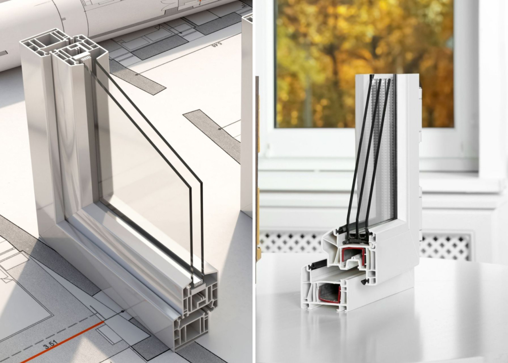 A side-by-side product comparison of double vs triple pane windows